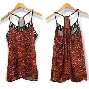 Studio Y Orange Leopard Print Cutout Racerback Top